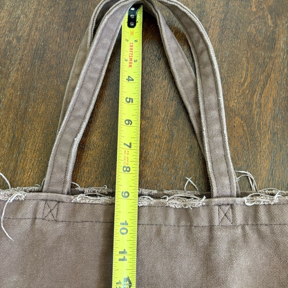 Urban Outfitters Smiley Dark Brown Canvas Tote Book Fringe Bag OS - Picture 7 of 10